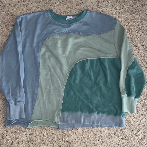 Pink Lily Sweaters - Pink Lily Multicolor Patchwork Sweater Blue Green Size L